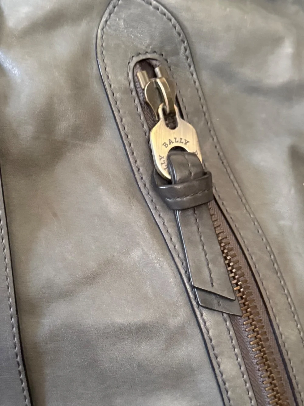 Bally Large Leather Weekender Duffle Bag Slate Blue Travel Carry-On